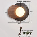 Ljojo Luxury LED Wall Light Black Travertine Glass Wood Japan Style Bedside Lamp