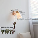 Ljojo LED Wall Light Fixture Wood Canopy White Glass Nordic Modern Plug In Sconce