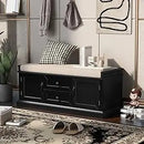 Ljojo™ Entryway Storage Bench with Drawers & Cabinets, Removable Cushion - End of Bed Bench