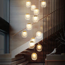 Ljojo Luxury Crystal Staircase Chandelier in Gold for Dining Room & Hallway