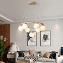 Nordic Style Wood LED Chandelier Modern Ring Lamp Glass Ball Decor Pendant Lights