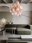 LED Pink Bubbles Glass Chandelier Modern Design Lighting Fixture for Villa Foyer Living Room by Ljojo