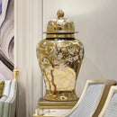 Ljojo™ Gold Ceramic Lattice Temple Jar with Lid - Home Decor Vase