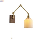 Ljojo Long Arm LED Wall Light with Pull Chain Switch & Walnut Canopy