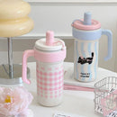 Ljojo 1000ML Insulated Stainless Steel Water Cup with Handle and Straw