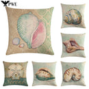 Ljojo Marine Life Linen Pillowcase: Fashion Conch Starfish Shell Sofa Decor Cover