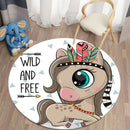 Ljojo Lion Cartoon Animal Round Carpet for Living Room Children's Bedroom