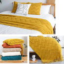 Ljojo Luxury Caramel Knitted Throw Blanket with Wave Tassels