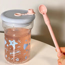 Ljojo 560ml Star Glass Water Bottle with Lid and Straw