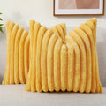 Ljojo 16x16 Faux Fur Striped Pillow Covers 2pcs - Soft Plush Velvet Back
