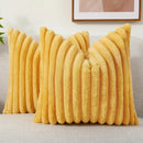Ljojo 16x16 Faux Fur Striped Pillow Covers 2pcs - Soft Plush Velvet Back
