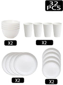 Ljojo 32pcs Reusable Plastic Cutlery Set, Wheat Bowls, Dessert Plates - Eco-Friendly Party Supplies