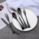 Ljojo 24Pcs Black Stainless Steel Flatware Set Steak Knife Fork Spoon Teaspoon Cutlery