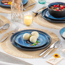 Ljojo 24-Piece Blue Dinnerware Set - Reactive Glaze, Dishwasher Safe