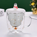 Ljojo 300ml Christmas Double Wall Glass Cup with Silicone Lid