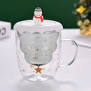Ljojo 300ml Christmas Double Wall Glass Cup with Silicone Lid