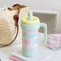 Ljojo 1000ML Insulated Stainless Steel Water Cup with Handle and Straw