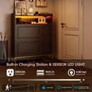 Ljojo™ Shoe Storage: 2 Flip Drawers, Side Cabinet, LED Light, Charging Station