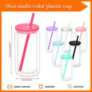 Ljojo 16oz Insulated Plastic Water Bottles with Straws Lids DIY Snowball Cup
