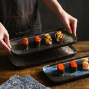 Ljojo 12" Ceramic Sushi BBQ Plate - Rectangular Tray for Desserts, Noodles.