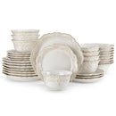 Ljojo 32 Piece Relief White Stoneware Dinnerware Set with Plates and Bowls