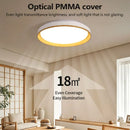 Ljojo Wood Grain LED Ceiling Light: Circular Walnut Remote Control Dimming Home Decor Lamp