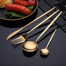 Ljojo 16-Piece Stainless Steel Cutlery Set in Black Gold Mirror Finish
