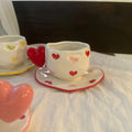 Ljojo 10oz Hand Painted Ceramic Coffee Mug Set with Heart Shape Handle