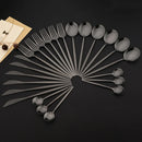 Ljojo 32-Piece Stainless Steel Black Cutlery Set Knife Fork Spoon Straw Flatware