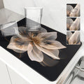 Floral Lines Translucent Flowers Non-Slip Drying Mat for Kitchen Counter by Ljojo