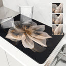 Floral Lines Translucent Flowers Non-Slip Drying Mat for Kitchen Counter by Ljojo