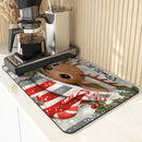 Christmas Deer Socks Berries Non-Slip Drying Mat by Ljojo Kitchen Counter Placemat