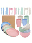 Ljojo 28pcs Plastic Tableware Set: Plate, Bowl, Cup, Cutlery - Reusable for Home, Hotel, Party