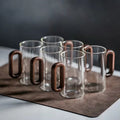 Ljojo 360ml High Borosilicate Glass Tea Cups with Wooden Handles, Set of 6
