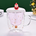 Ljojo 300ml Christmas Double Wall Glass Cup with Silicone Lid