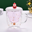 Ljojo 300ml Christmas Double Wall Glass Cup with Silicone Lid