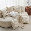 Cream Woven Tufted Pillowcase with Beige Tassel Embroidery by Ljojo