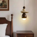 Stone Pendant Light Chandelier Wooden Retro Yellow Wabi Sabi Restaurant Dining Decor by Ljojo