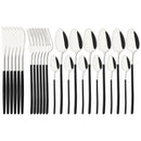 Ljojo 24-Piece Stainless Steel Dinnerware Set White Silver Flatware Tableware Kit