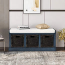 Rustic Shoe Bench with 3 Baskets, Cushion, and Cabinet by Ljojo™