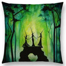 Cute Cat Moon Night Wonderland Witch Halloween Dance Pillow Cover by Ljojo