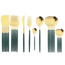 Ljojo 24Pcs Green Gold Stainless Steel Dinnerware Set Cutlery Tableware Silverware