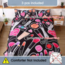 Ljojo Makeup Print Duvet Cover Set - All-Season Breathable Polyester Bedding