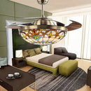Ljojo Tiffany Invisible LED Ceiling Fan Lamp Modern Quiet Motor Pendant Fan with Remote