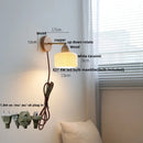 Ljojo LED Wall Light Fixture Wood Canopy White Glass Nordic Modern Plug In Sconce