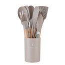 Ljojo 12-Piece Silicone Utensils Set with Wooden Handles for Non-Stick Cooking