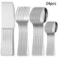 Ljojo 24-Piece Stainless Steel Silver Cutlery Set for Family, Hotel, and Restaurant