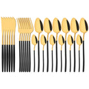 Ljojo 24-Piece Stainless Steel Dinnerware Set White Silver Flatware Tableware Kit