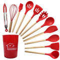 Ljojo 12PCS Silicone Kitchen Utensils Set with Wooden Handle - Non-Stick Cookware & Egg Beaters