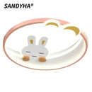 Children's Crescent Moon White Rabbit Ceiling Lamp LED Chandelier for Kids Room Home Decor